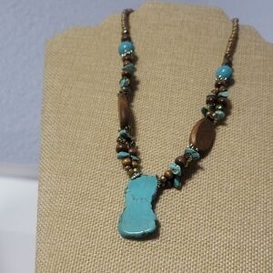 Turquoise and Brown Beaded Necklace